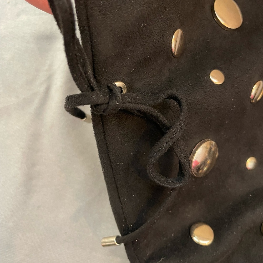 2 Lips Too Black Low Heeled Boots with Gold Stud Accents - Picture 3 of 5